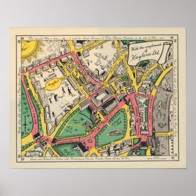 Karta i Coronation Route, London, England Poster (Framsidan)