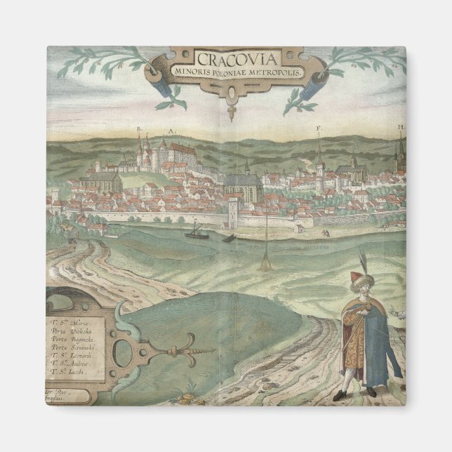 Karta i Cracow från Civitates Orbis Terrarum av Magnet (Framsidan)