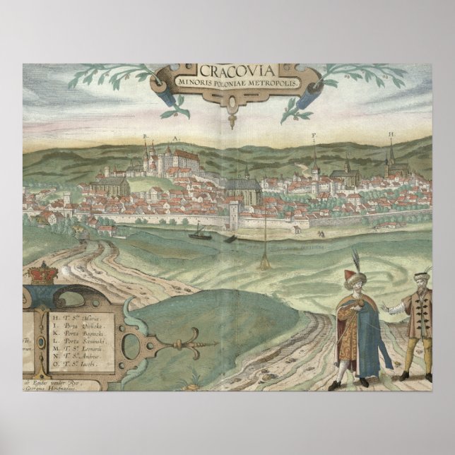 Karta i Cracow från Civitates Orbis Terrarum av Poster (Framsidan)
