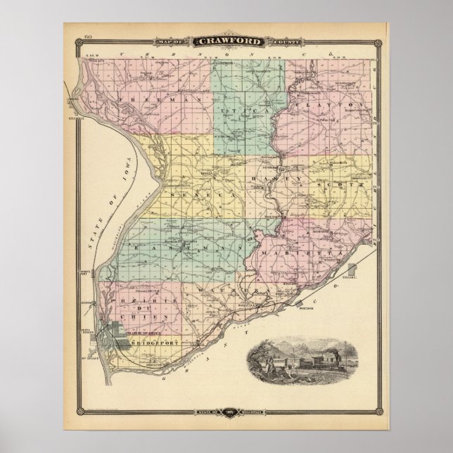 Karta i Crawford County, delstaten Wisconsin Poster (Framsidan)