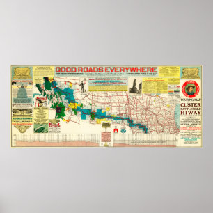 Karta i Custer Battlefield Highway Poster