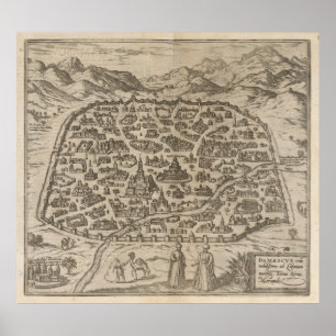 Karta i Damaskus Syrien (1575) Poster