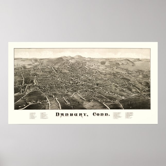 Karta i Danbury, Connecticut från 1876 Poster (Framsidan)