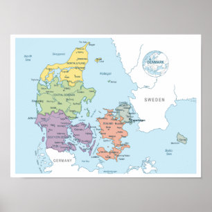 Karta i Danmark Poster