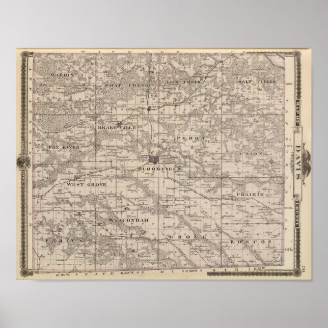 Karta i Davis County, delstaten Iowa Poster (Framsidan)