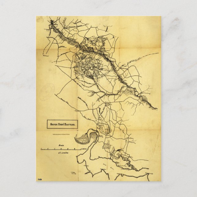 Karta i de civila Krig 7-dagarsbataljen (1862) Vykort (Framsida)