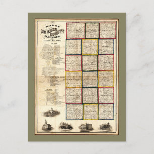 Karta i De Kalb County, Illinois (1860) Vykort