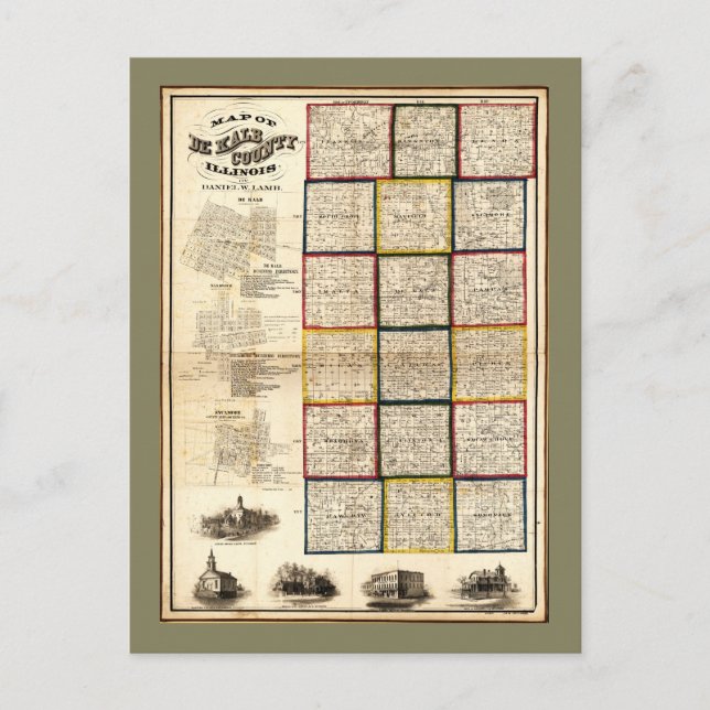 Karta i De Kalb County, Illinois (1860) Vykort (Framsida)