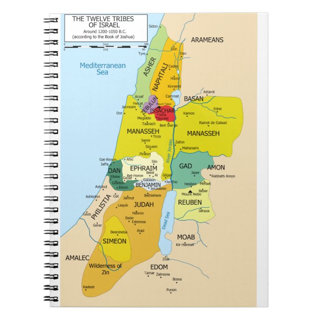 Karta i de tolv israeliska stammarna från 1200 til anteckningsbok (Framsidan)