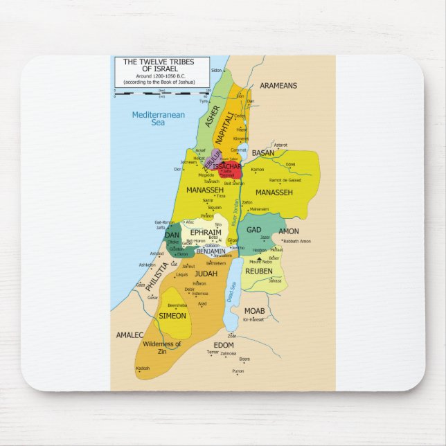 Karta i de tolv israeliska stammarna från 1200 til musmatta (Framsidan)