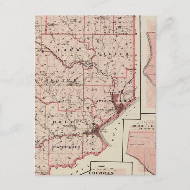 Karta i Dearborn County County med Greendale Vykort (Framsida)