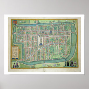 Karta i Delft, från "Civitates Orbis Terrarum" av Poster