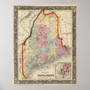 Karta i delstaten Maine Poster