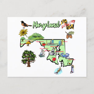karta i delstaten Maryland, USA, storstäder Vykort