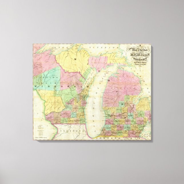 Karta i delstaten Michigan Canvastryck (Framsida)