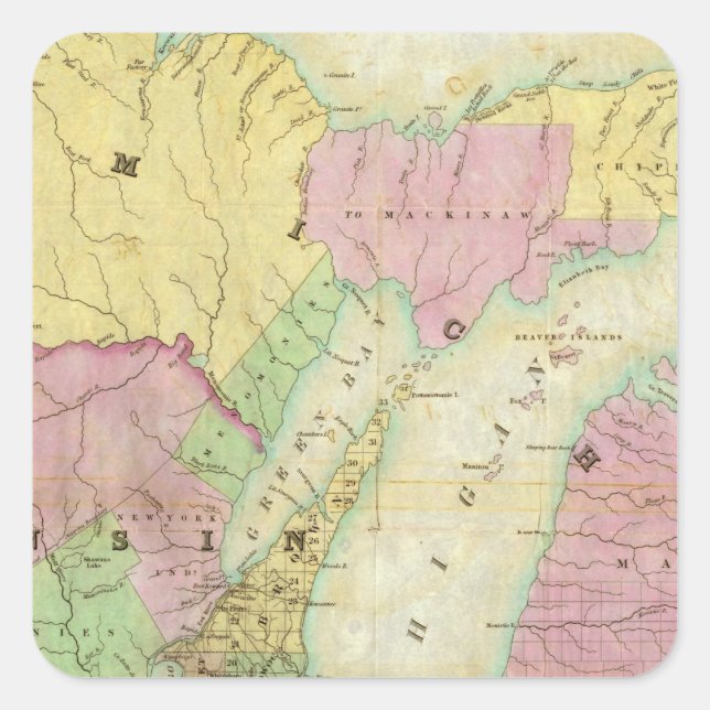 Karta i delstaten Michigan Fyrkantigt Klistermärke (Framsida)