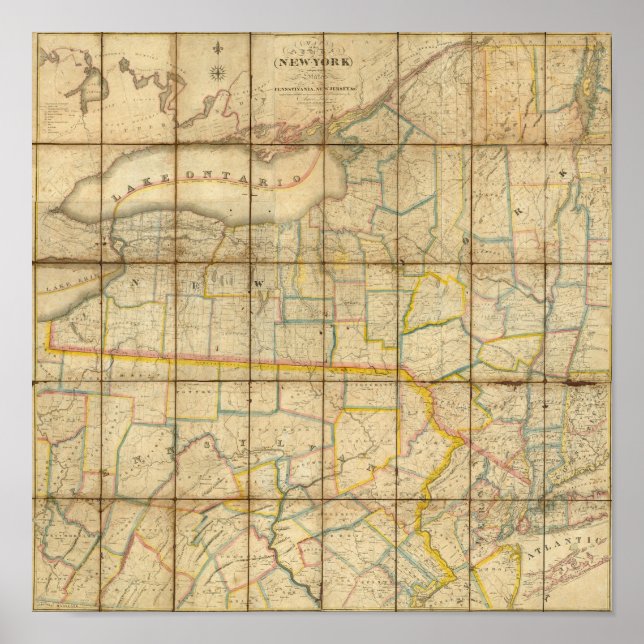 Karta i delstaten New York Poster (Framsidan)