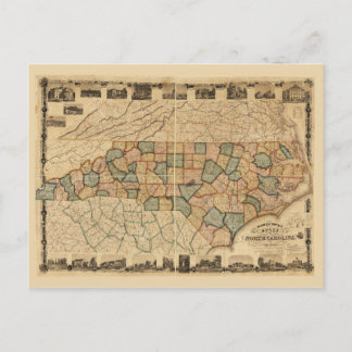 Karta i delstaten North Carolina (c 1870) Vykort