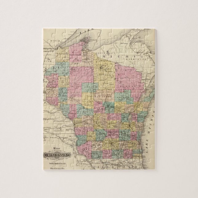 Karta i delstaten Wisconsin Pussel (Vertikal)