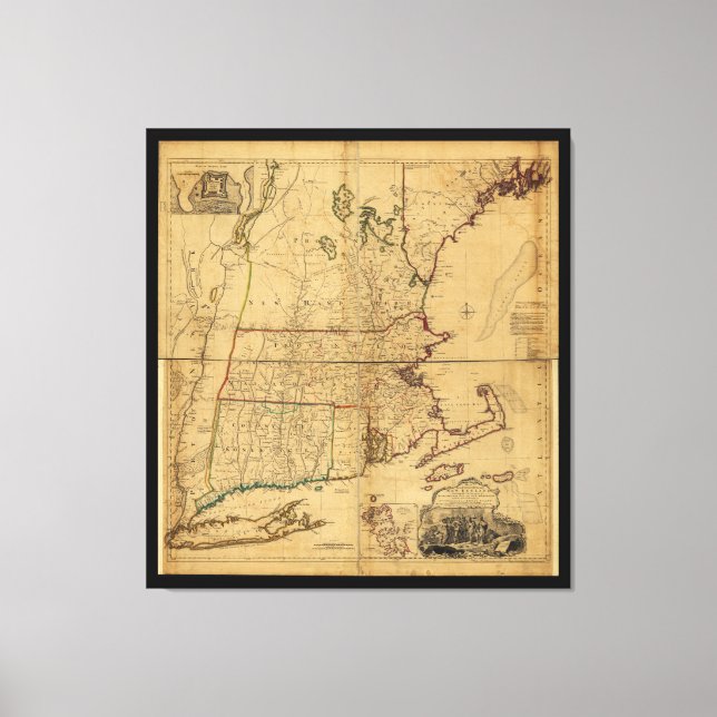 Karta i den mest bebodda delen av New England 1755 Canvastryck (Framsida)