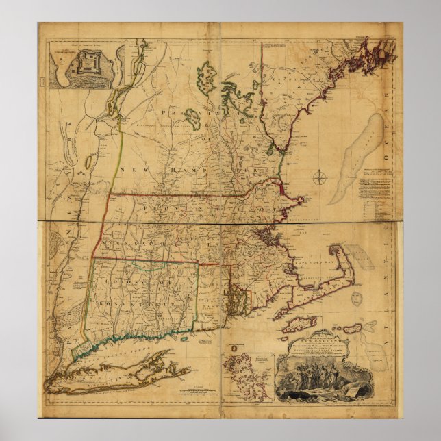 Karta i den mest bebodda delen av New England 1755 Poster (Framsidan)