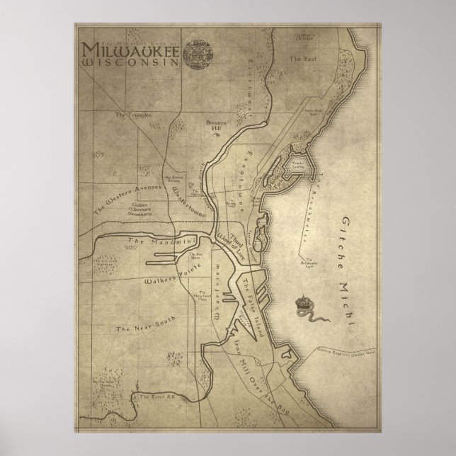 Karta i den mytiska delstaten Milwaukee Poster (Framsidan)