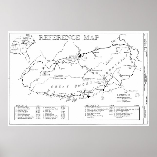 Karta i den Underbara nationalparken Rökiga berg Poster (Framsidan)