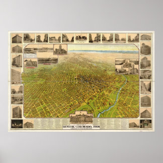 Karta i Denver, Birds-Öga View, 1908 Poster