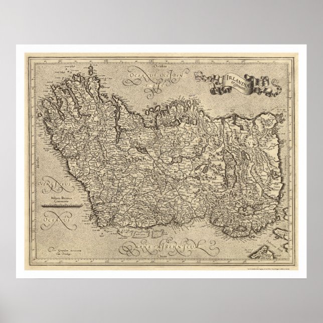 Karta i det gamla Irland av Mercator 1580 Poster (Framsidan)