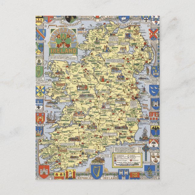 Karta i det historiska Irland Vykort (Framsida)