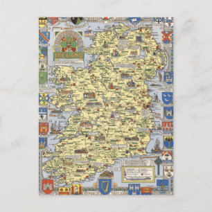 Karta i det historiska Irland Vykort