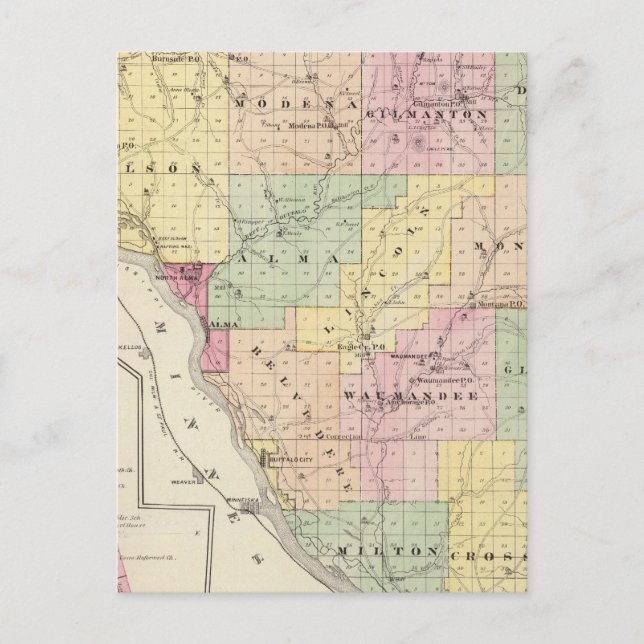 Karta i distriktet Buffalo och byn Alma Vykort (Framsida)