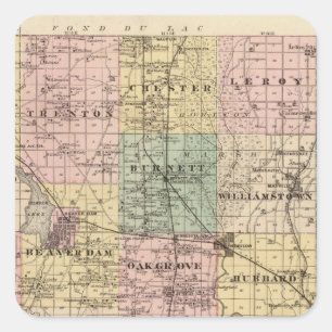 Karta i Dodge County, delstaten Wisconsin Fyrkantigt Klistermärke