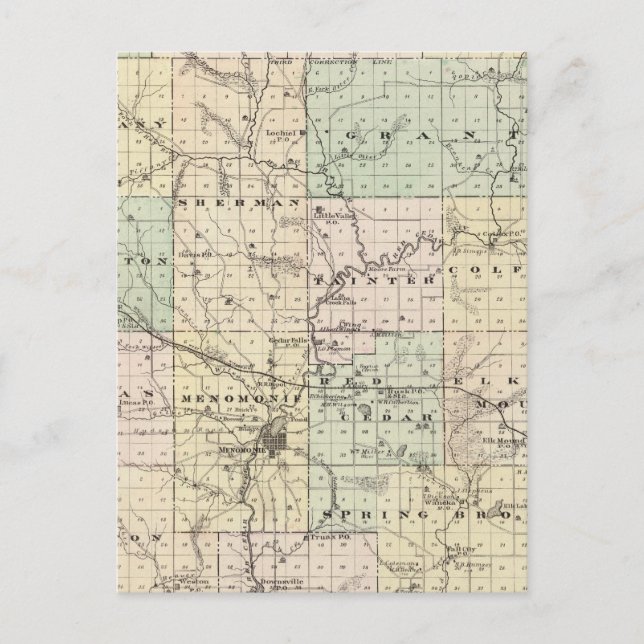 Karta i Dunn County, delstaten Wisconsin Vykort (Framsida)