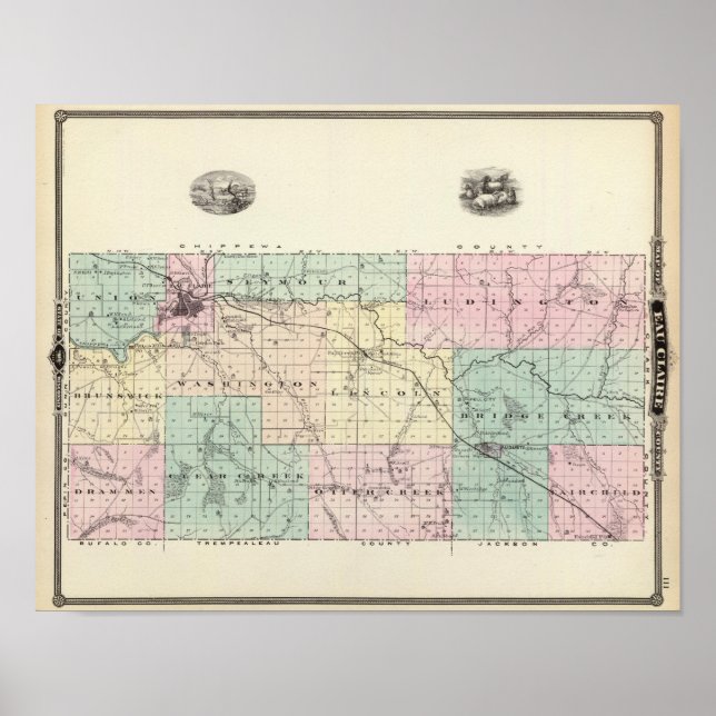 Karta i Eau Claire County, delstaten Wisconsin Poster (Framsidan)