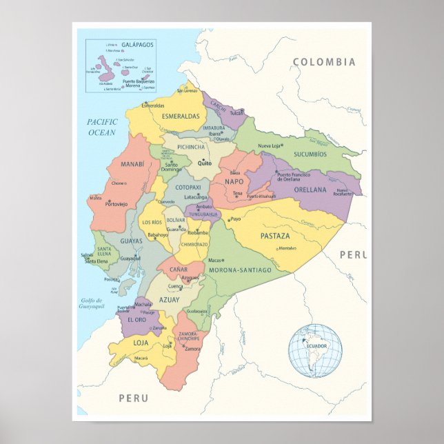 Karta i Ecuador Poster (Framsidan)