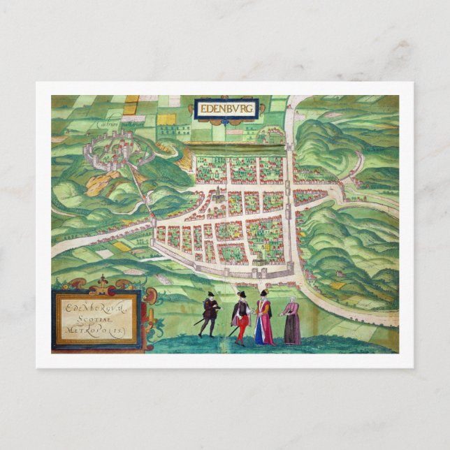 Karta i Edinburgh, från Civitates Orbis Terrarum Vykort (Framsida)