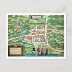 Karta i Edinburgh, från Civitates Orbis Terrarum Vykort