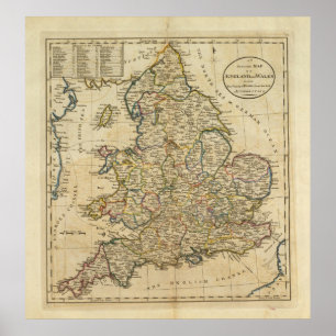 Karta i England och Wales Poster