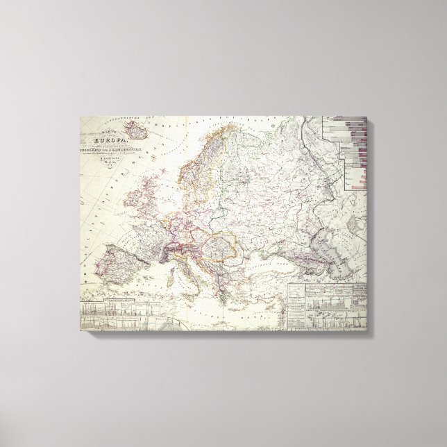 Karta i Europa, 1841 Canvastryck (Framsida)