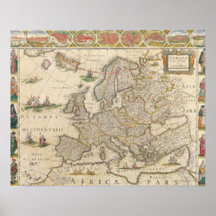 Karta i Europa 6 Poster