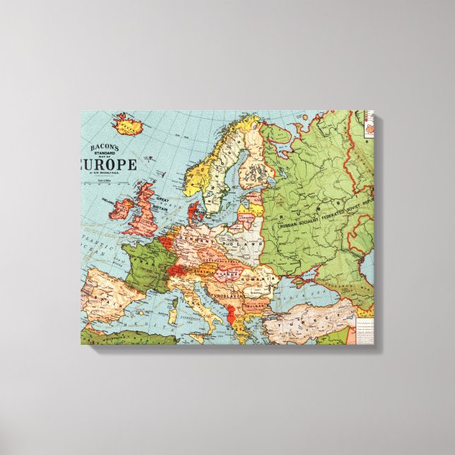 Karta i Europa av George Washington Bacon Canvastryck (Framsida)
