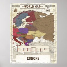Karta i Europa Poster