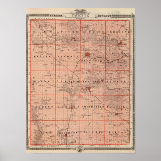 Karta i Fayette County, Iowa Poster (Framsidan)