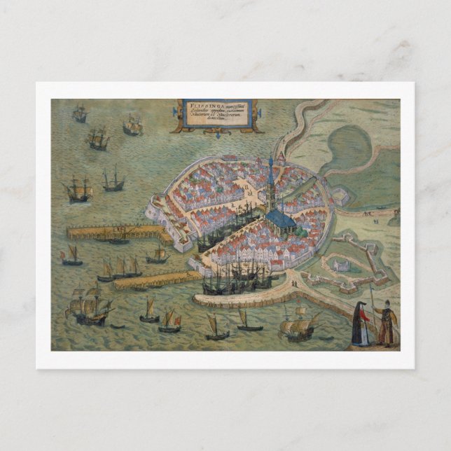 Karta i Flissinga, från Civitates Orbis Terrarum Vykort (Framsida)