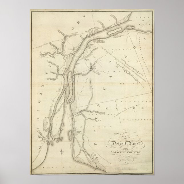 Karta i floden Detroit Poster (Framsidan)