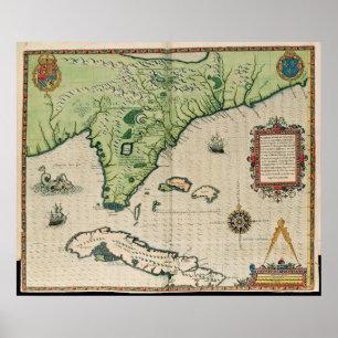 Karta i Florida, från 'Brevis Narratio' Poster