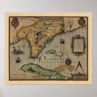 Karta i Florida och Västindien (1588) Poster