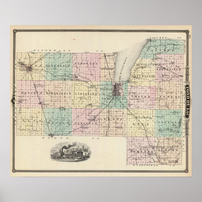 Karta i Fond du Lac County, delstaten Wisconsin Poster (Framsidan)