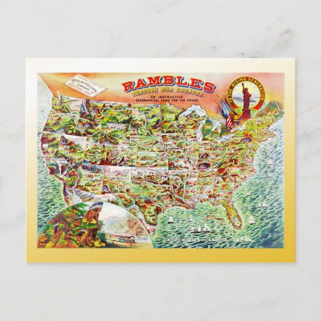 Karta i Förenade Stater c1890 Vykort (Framsida)